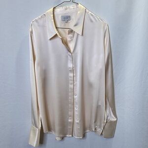 Ginia Isla 100% silk long sleeved blouse in champagne color.  Sz L.  EUC